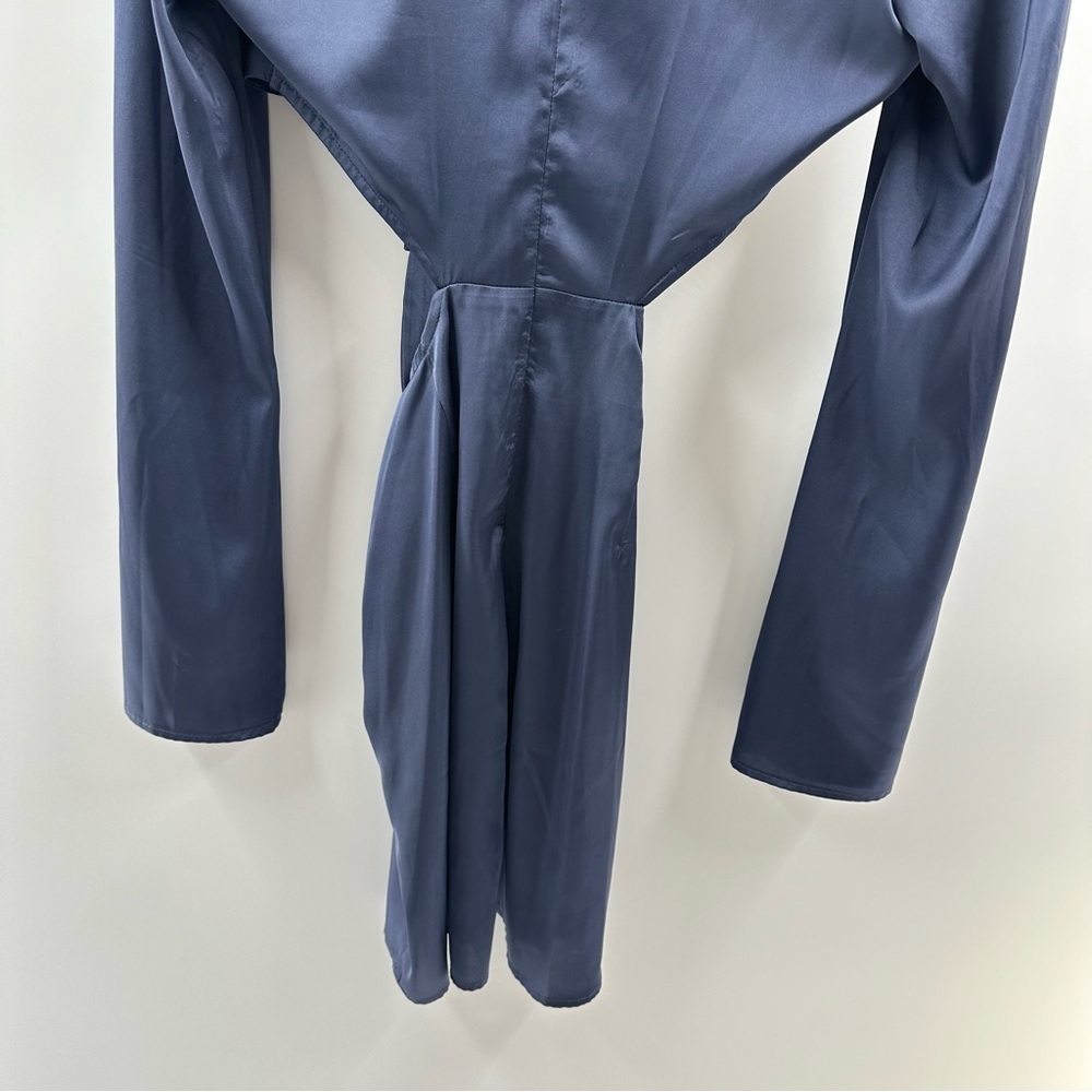 Forever 21 Blue Satin Deep V-Neck Cutout Dress – Size M - Picture 7 of 7